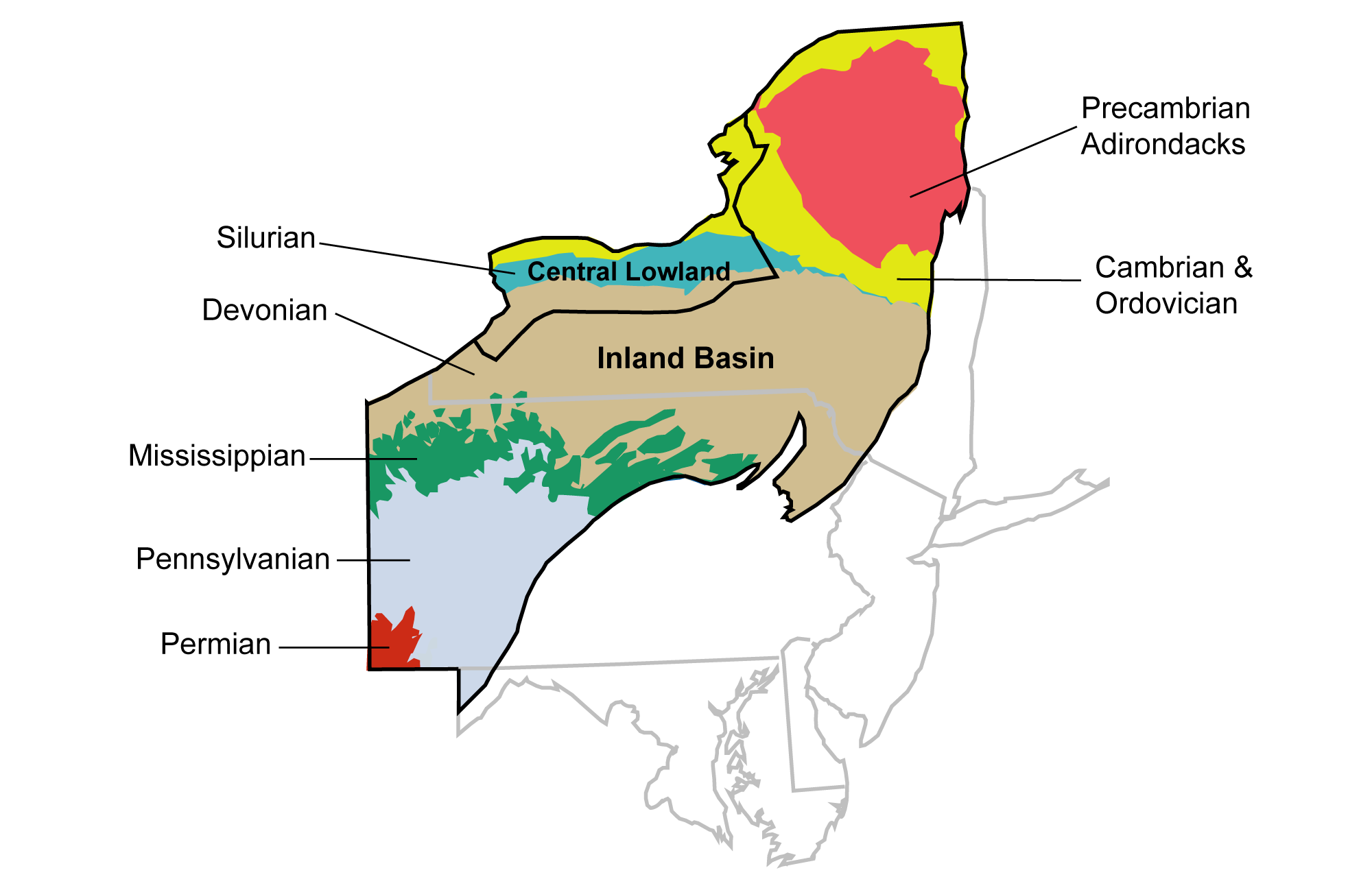 Geologic map of the Inland Basin.