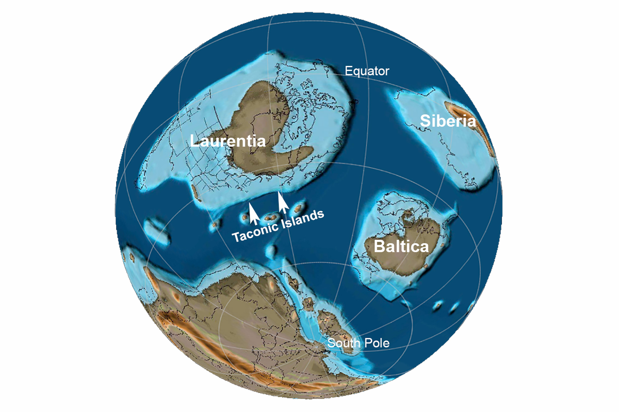Reconstruction of Earth at the beginning of the Ordovician period.