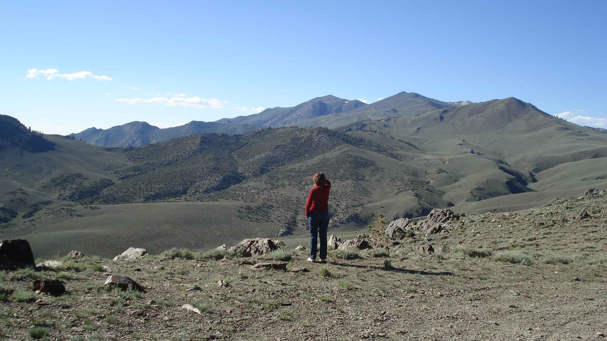 Photograph of a woman looking at mountains.