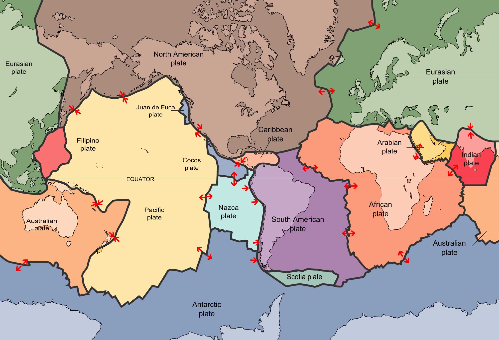 Image showing a world map and all of its different tectonic plates.