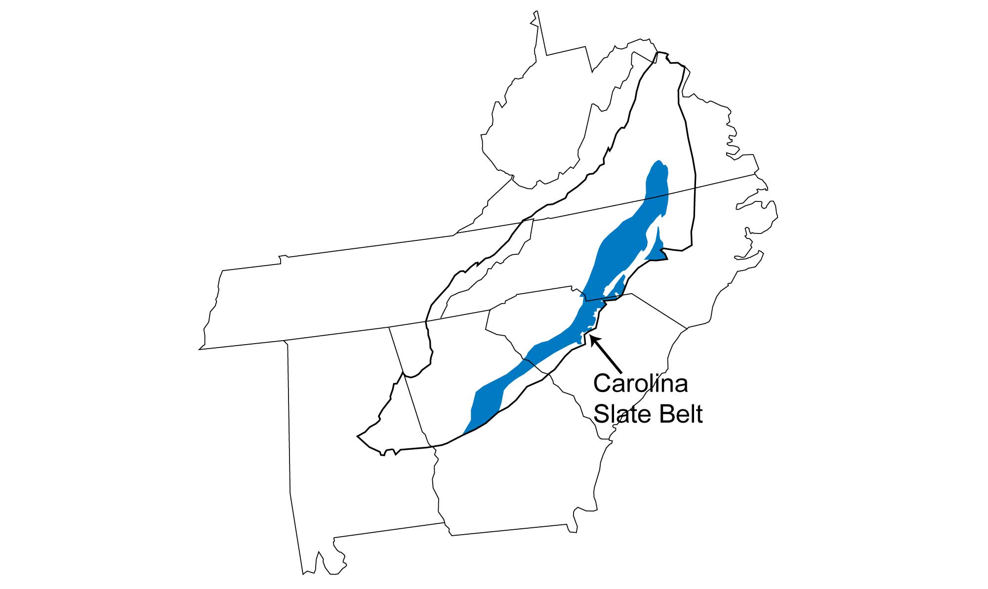 Map showing the extent of the Carolina Slate Belt within the Piedmont region.