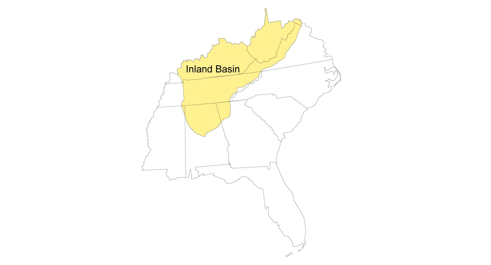 Map showing the extent of the Inland Basin region.