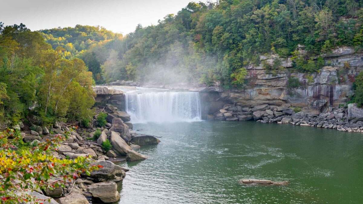 Photograph of Cumberland Falls waterfall in Kentucky.