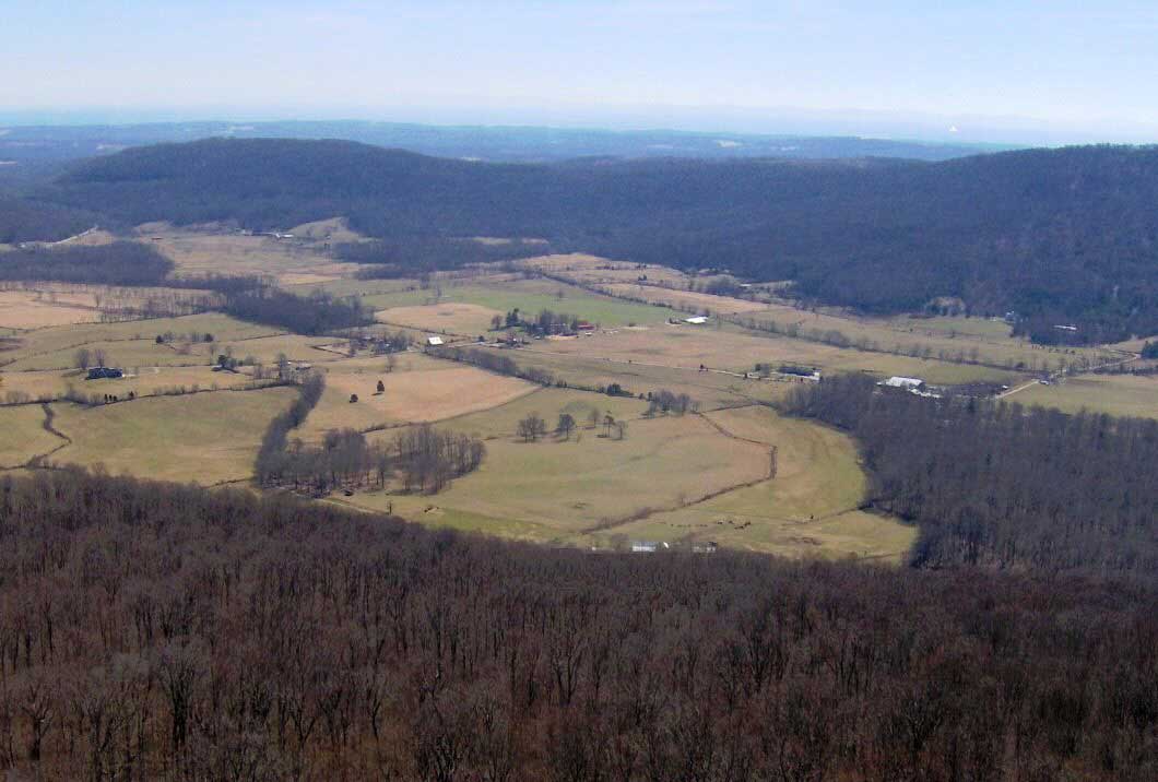 Photograph of Grassy Cove, a large sinkhole in Tennessee.