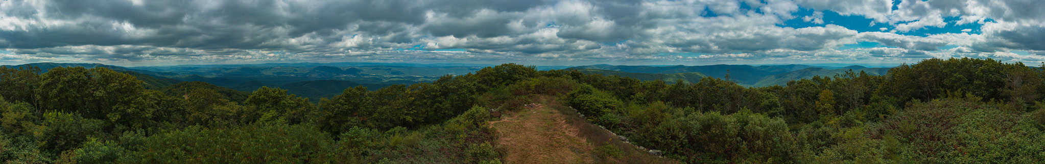 Panorama photograph taken from the top of High Knob, Virginia, showing forested hills and valleys in the distance