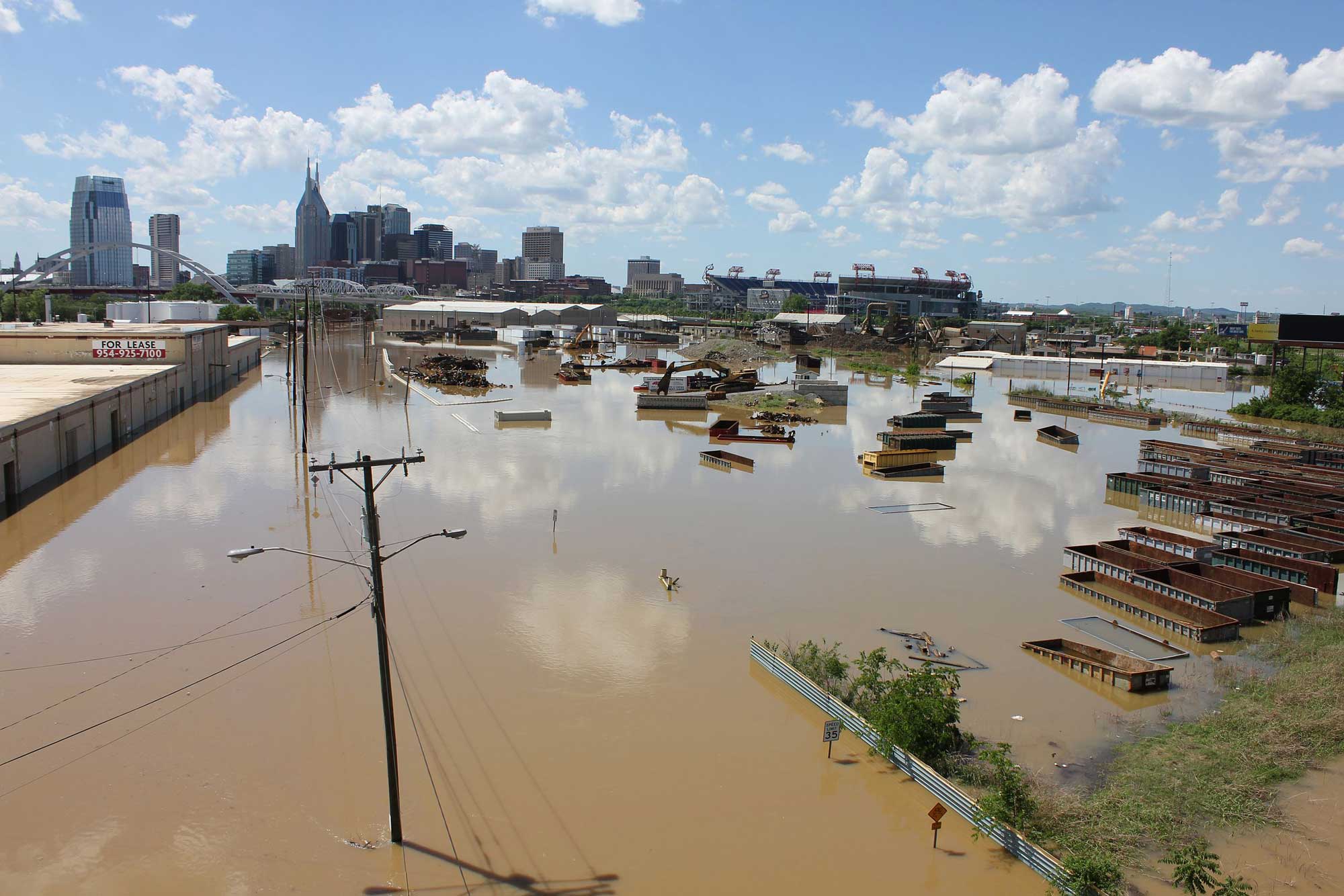 Photograph showing flooding in downtown Nashville, Tennessee in 2010.