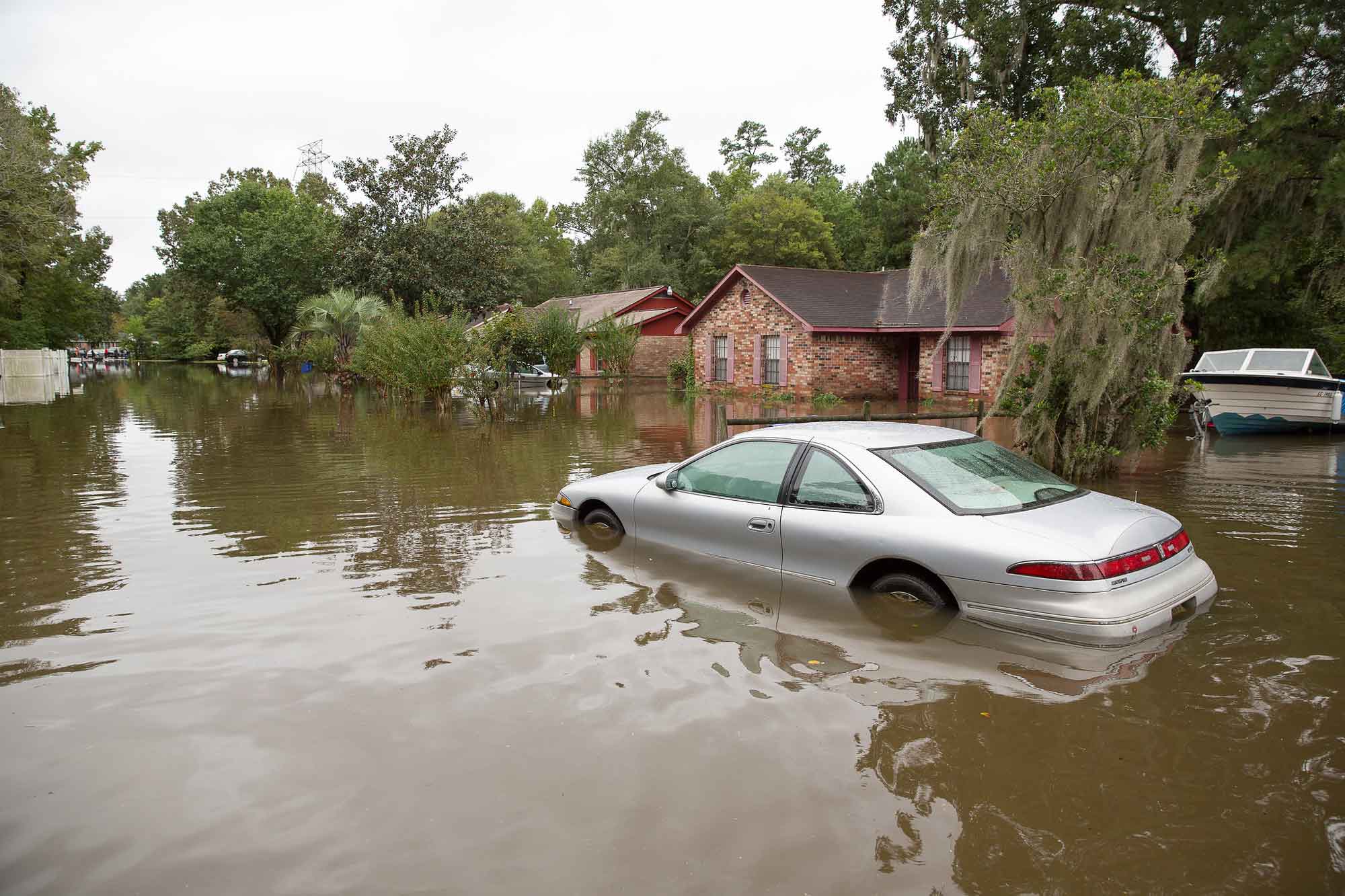 Photograph of a car in a flooded street in Charleston, South Carolina in October 2011.