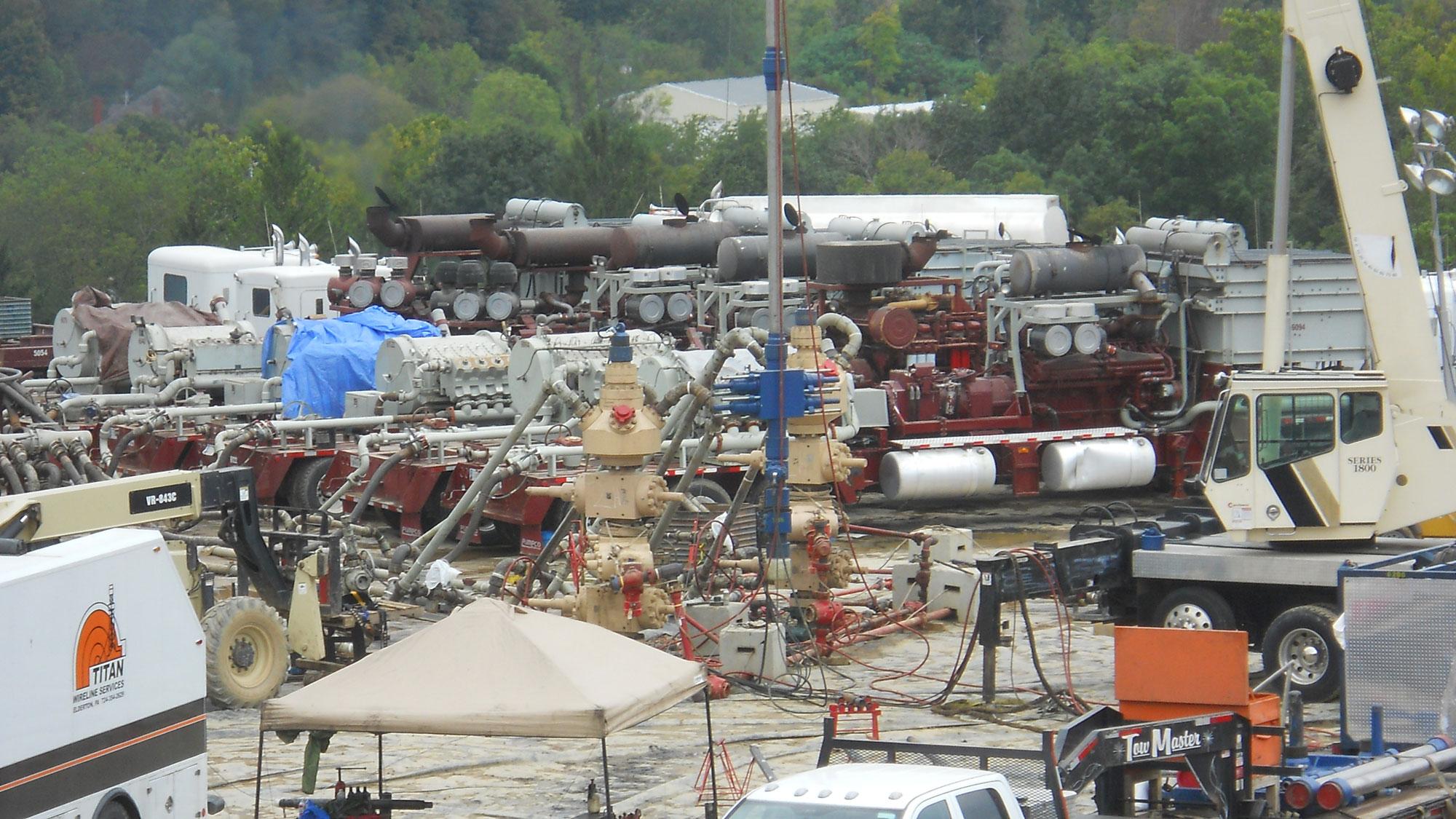 Photograph of a hydraulic fracturing operation underway in the Marcellus Shale of Pennsylvania.