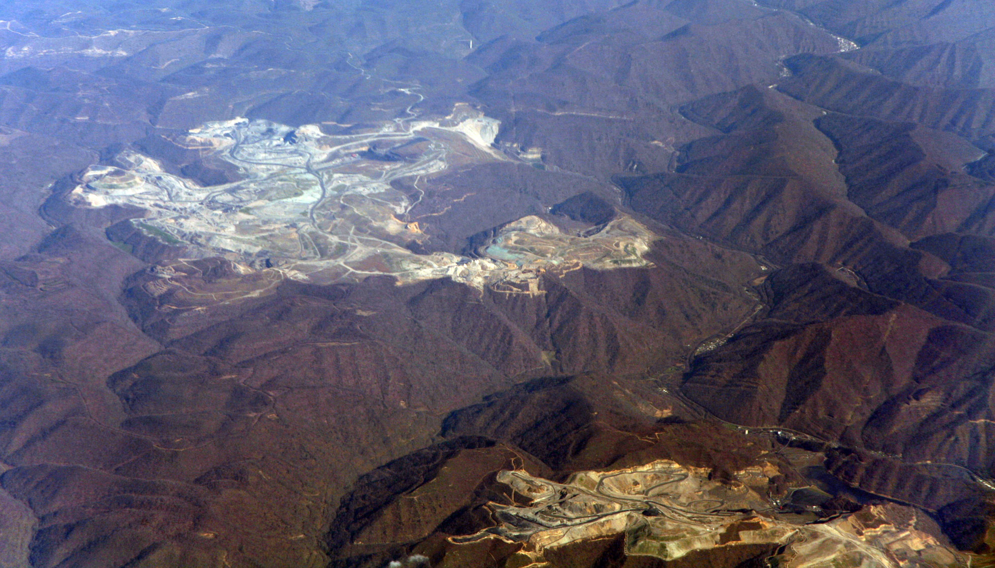 Aerial photograph of mountaintop removal mining taking place in Kentucky in 2012.