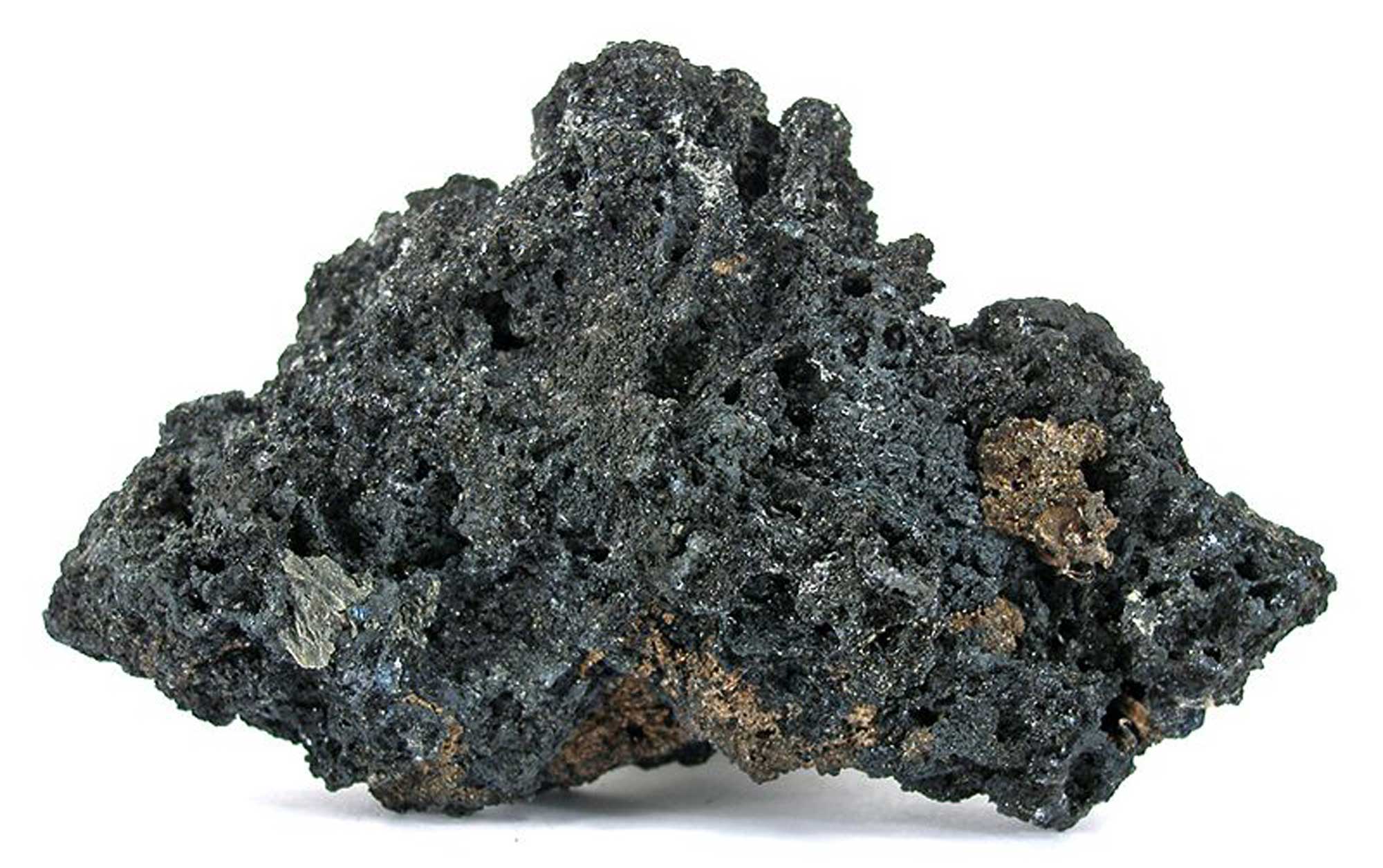 Photograph of a sample of lead-rich ore with patches of silver from the Silver Hill Mine, North Carolina.