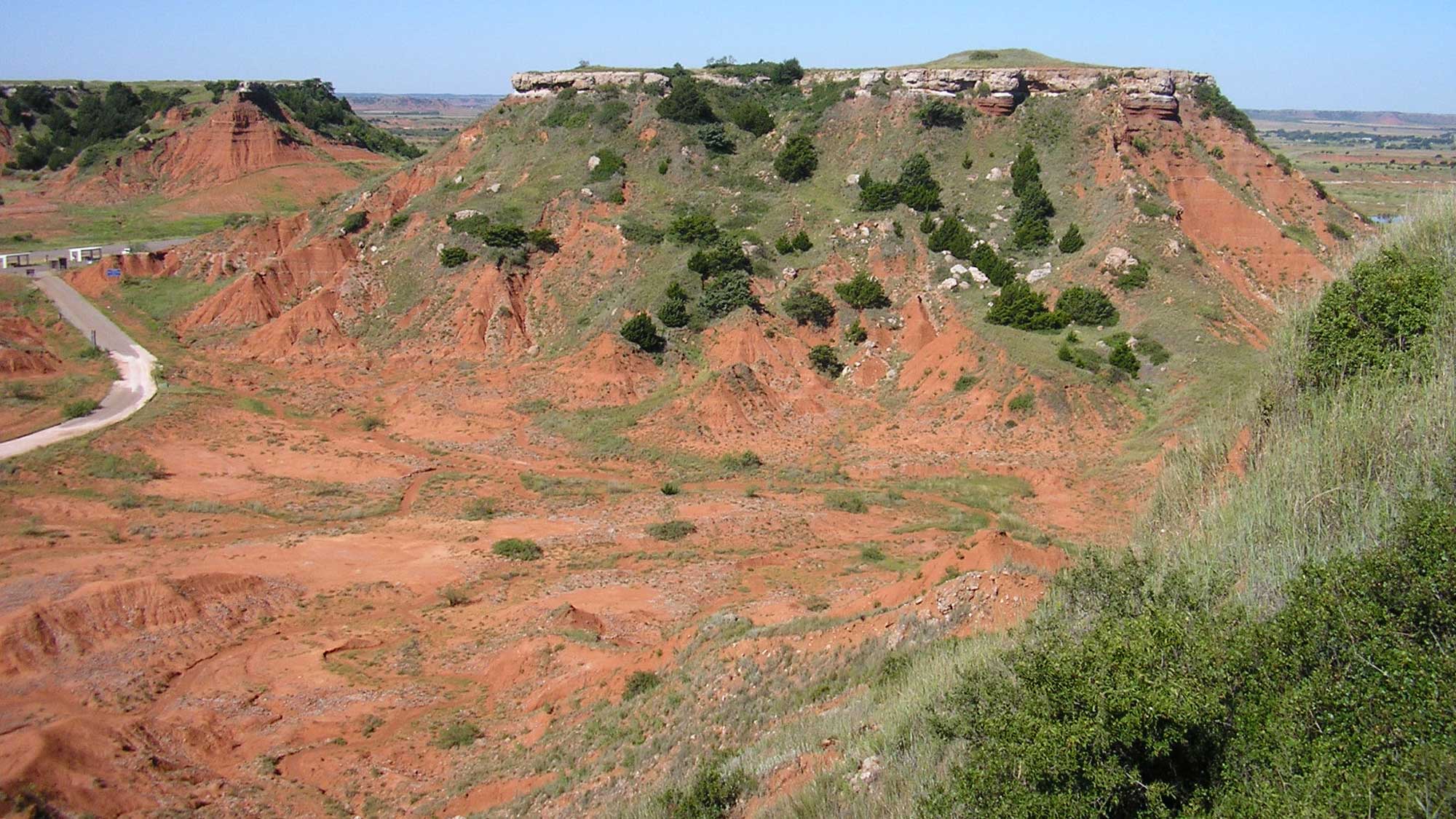 Photograph of exposures of Permian redbeds at the Gloss Mountains in Major County, Oklahoma.