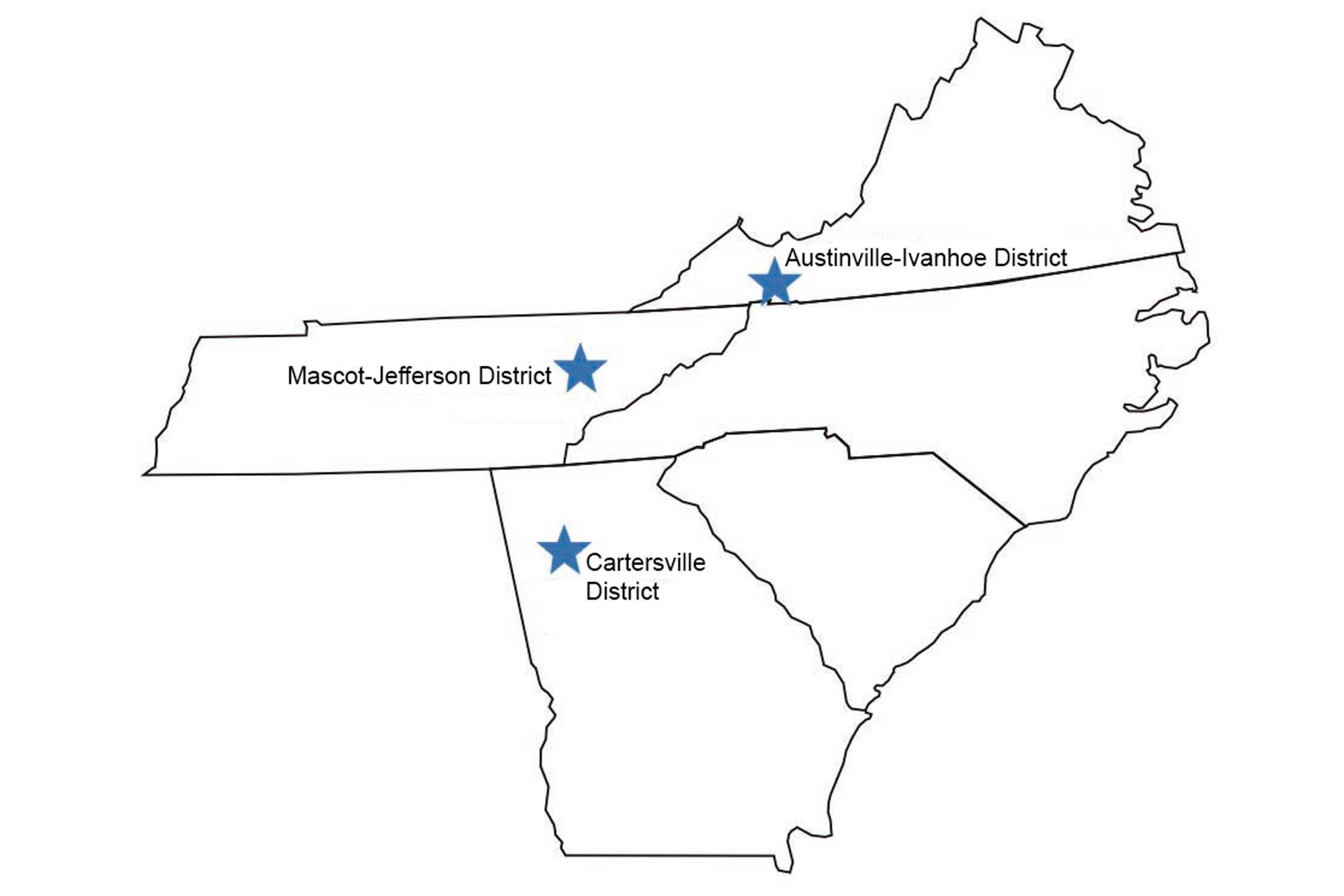 Map showing the locations of important lead, zinc, fluorite, and barite deposits in Virginia, Tennessee, and Georgia.
