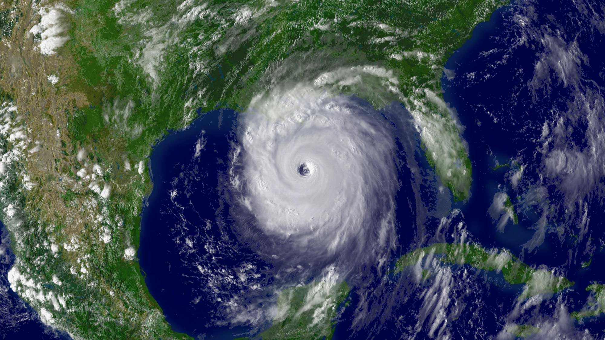 Satellite image of Hurricane Andrew over 3 days in 1992. The storm moves from the Atlantic Ocean, over Florida, and into the Gulf of Mexico.