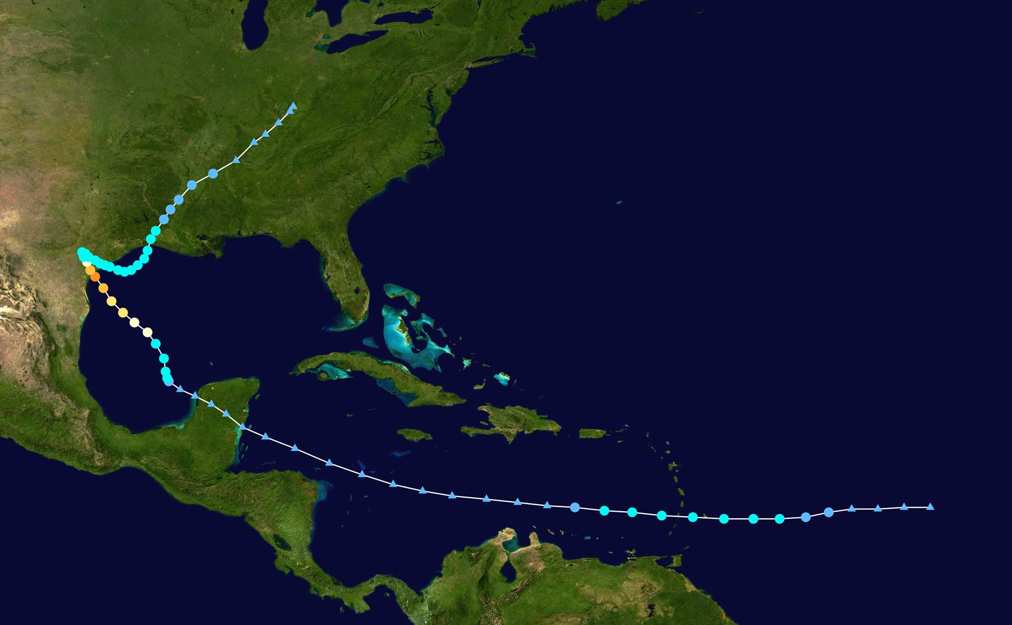 Satellite map showing the storm track of Hurricane Harvey in 2017.