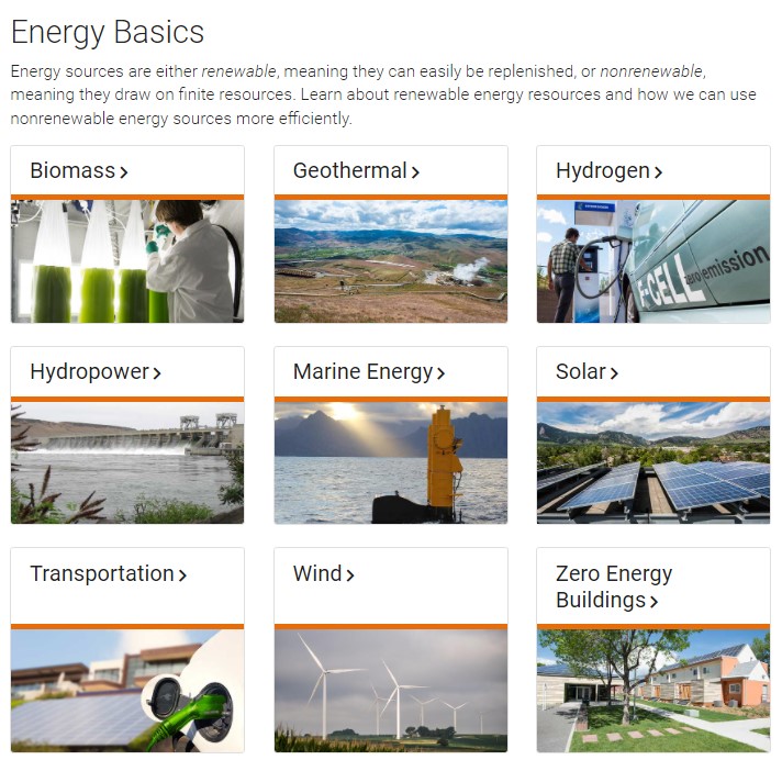 Image from webpage of National Renewable Energy Laboratory, showing different forms of renewable energy.