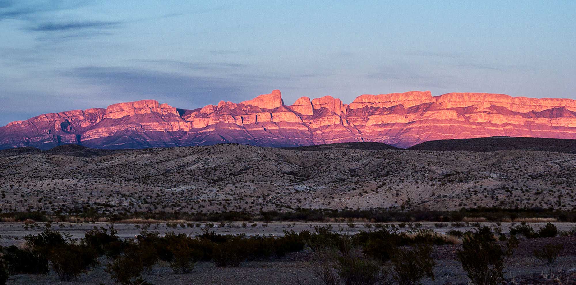 Photograph of Sierra Del Carmen at sunset in Big Bend National Park, Texas.