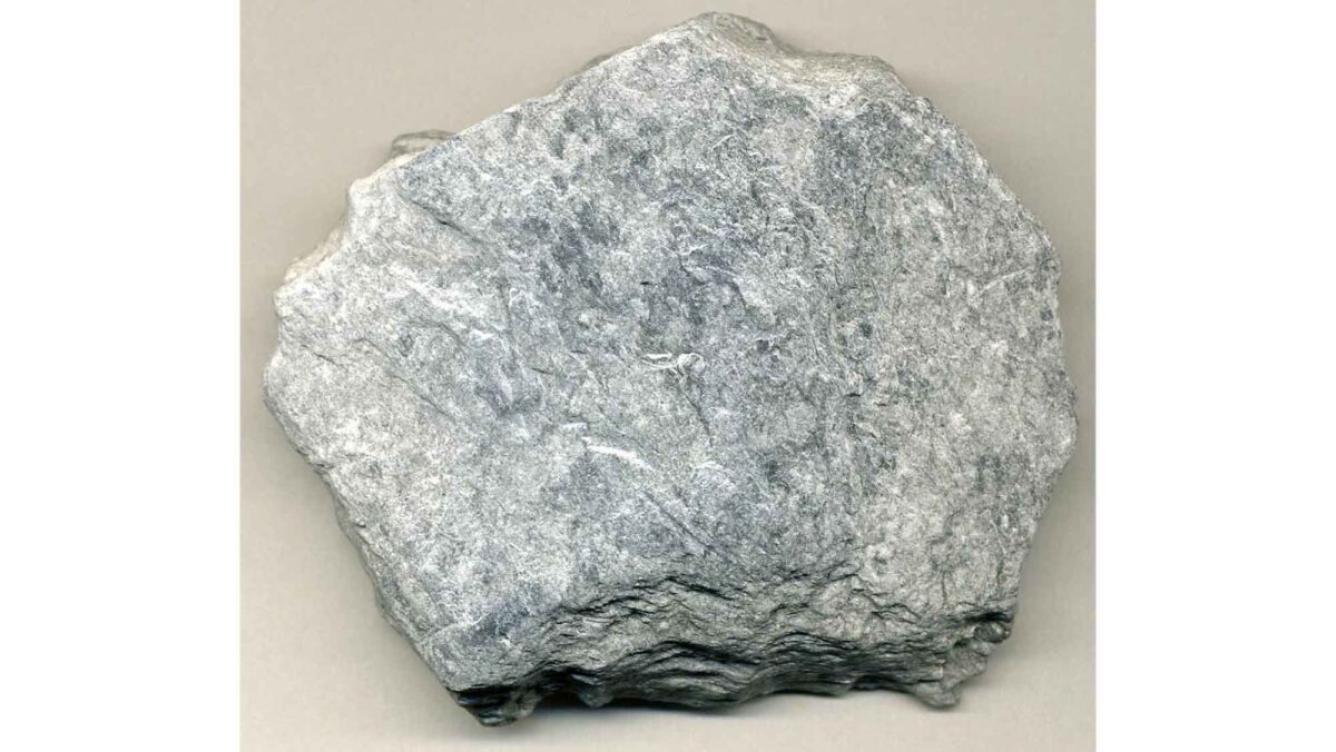 Photograph of a sample of talcite (a talc-rich rock) from near Allamoore, Texas.