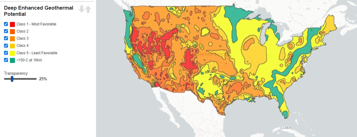 Map showing geothermal energy potential in the US