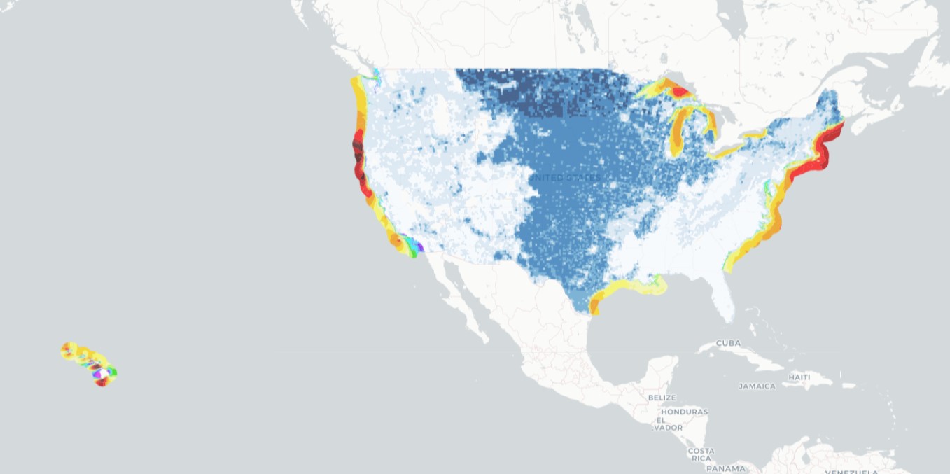 Map showing wind power potential in the US