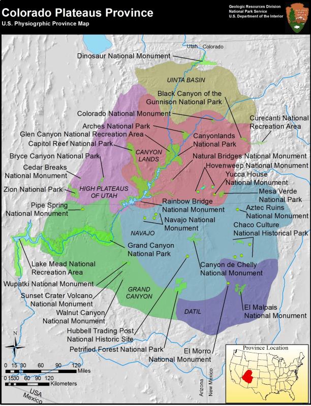 Map showing the large number of public parks in the Colorado Plateau region of the southwestern United States.
