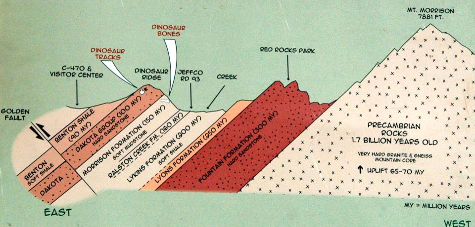 Diagram showing the stratigraphy of the Dakota Hogback in Colorado.