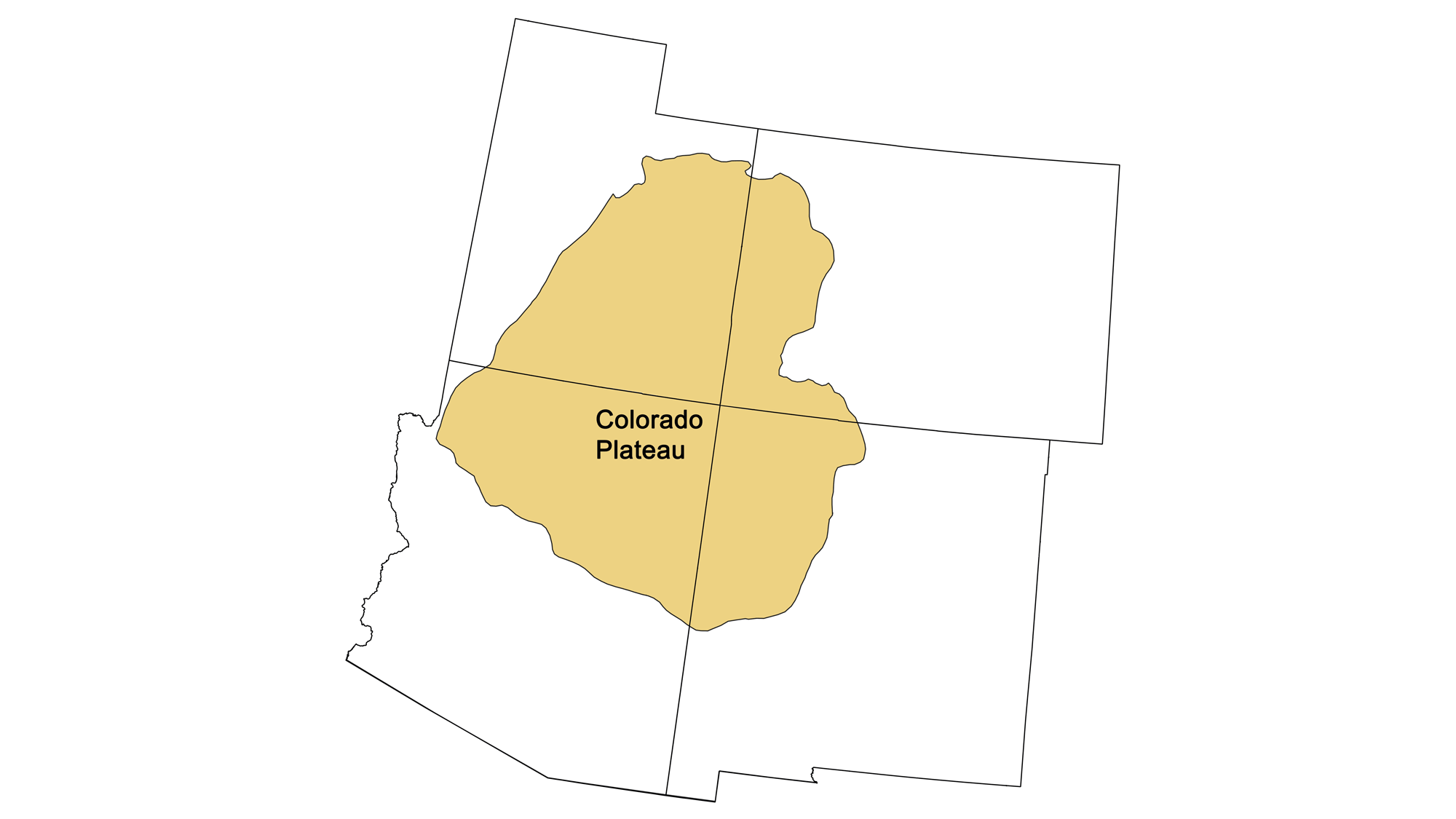 Simple map showing the area of the Colorado Plateau province of the southwestern United States.