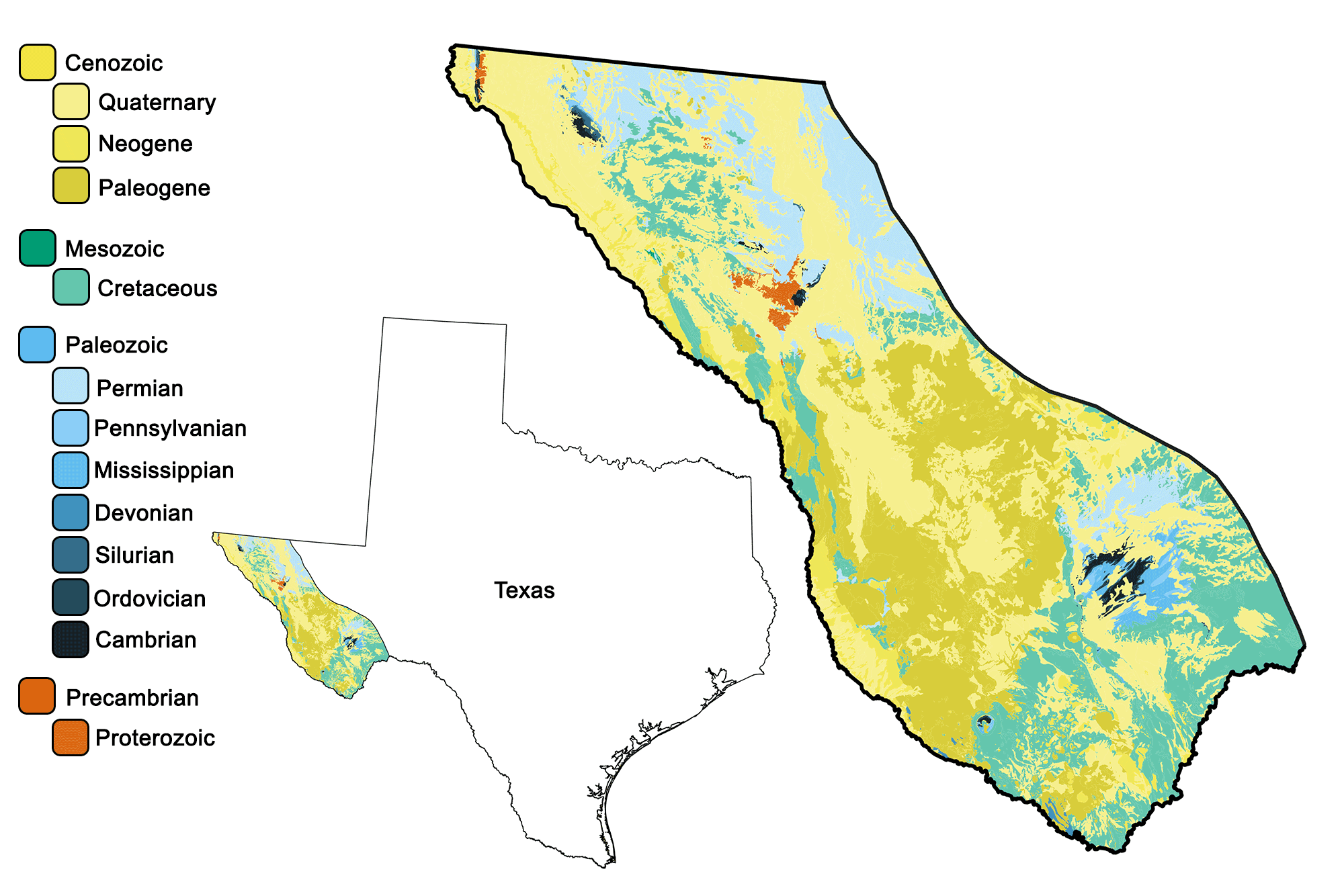 Geologic map of the Basin and Range region of the South-Central United States.