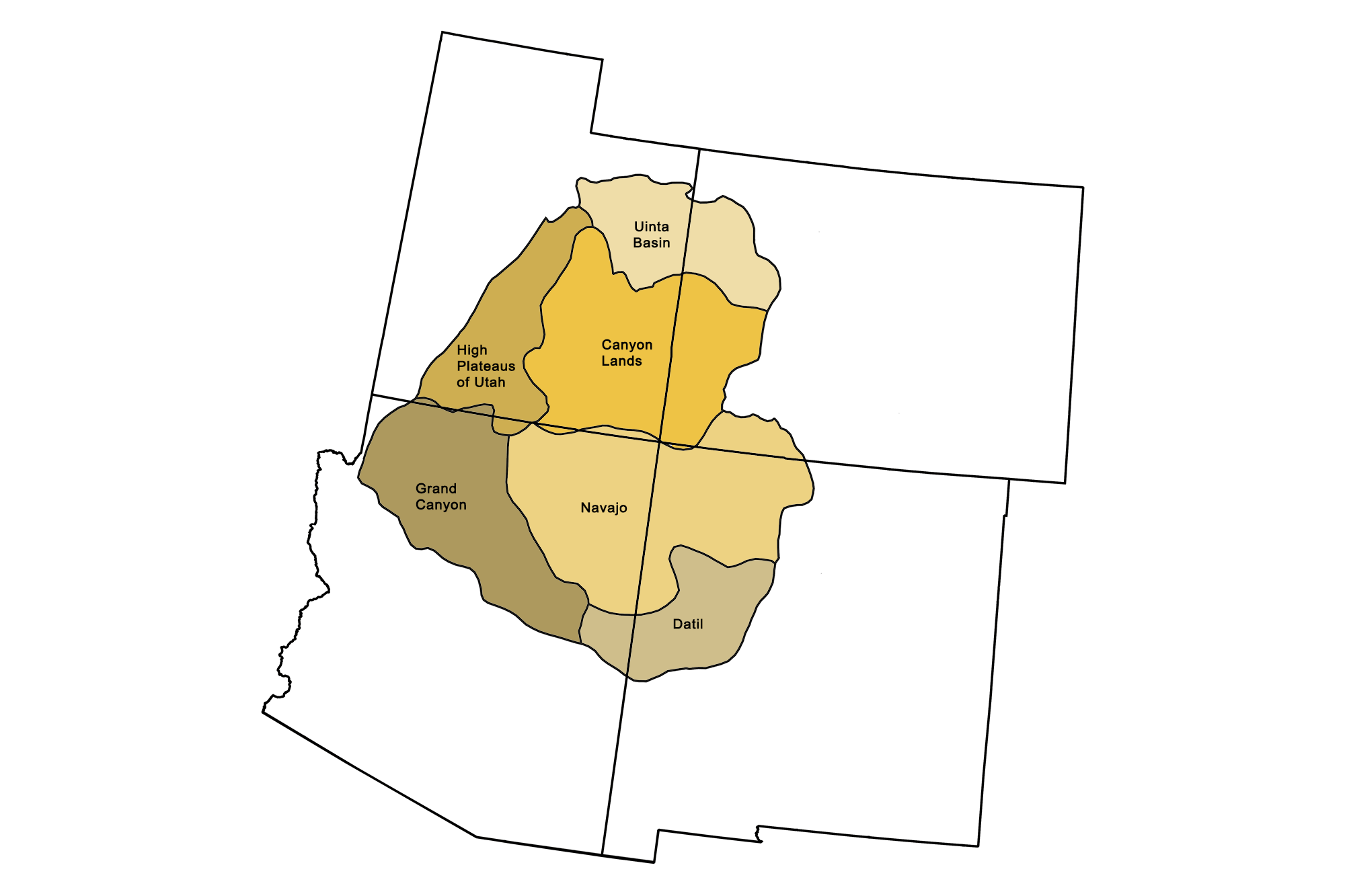Map showing the physiographic subregions of the Colorado Plateau.