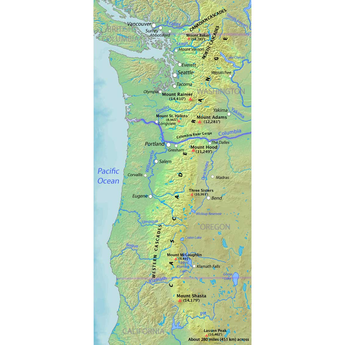 Map showing the Cascade Range.