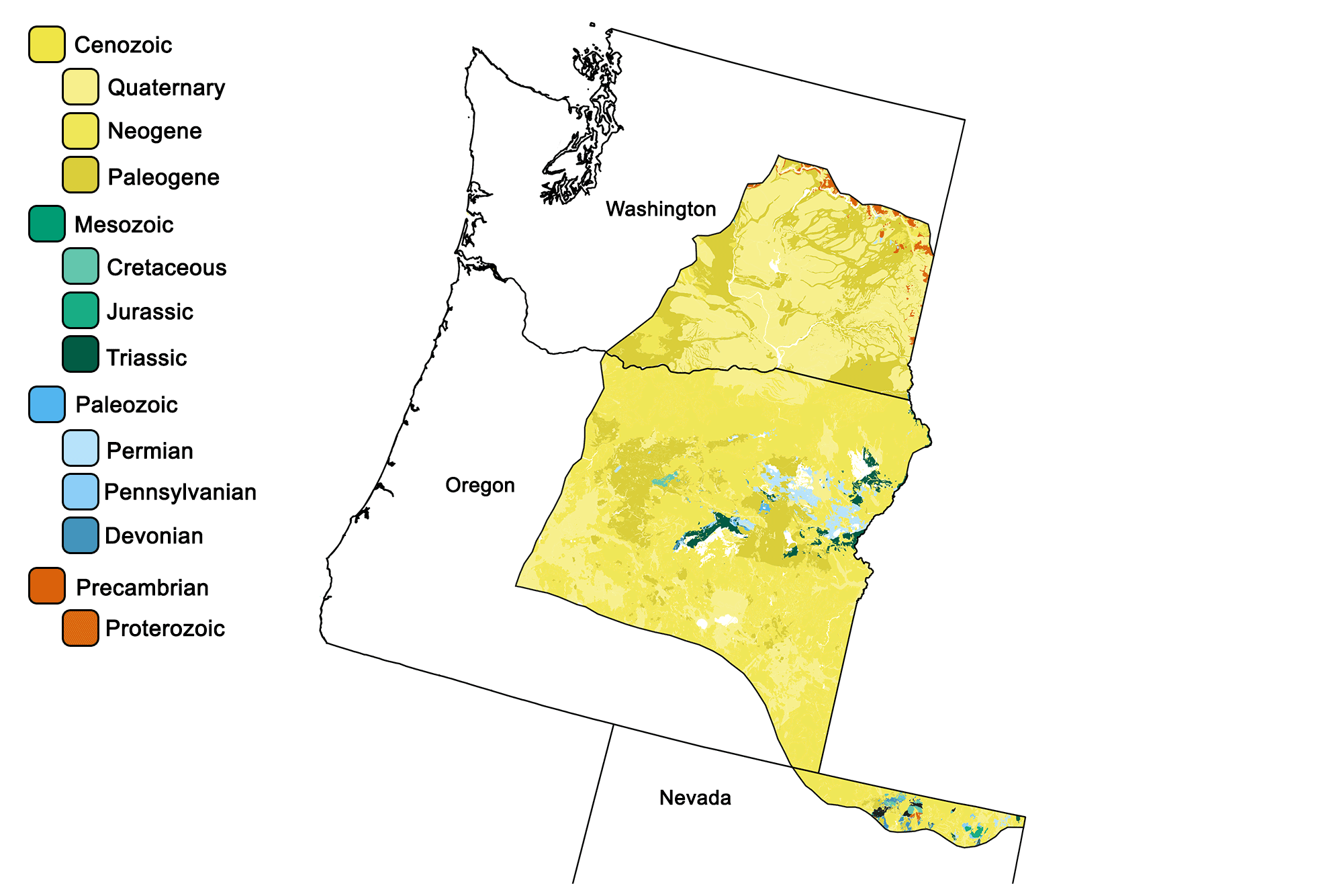 Geologic map of the Columbia Plateau region of the western United States.