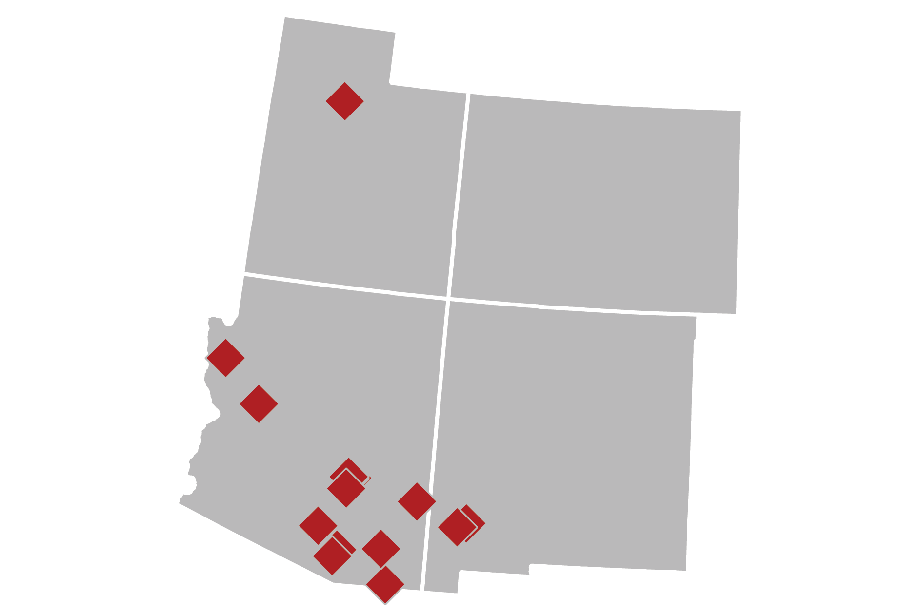 Map showing the locations of copper mines in the southwestern United States.