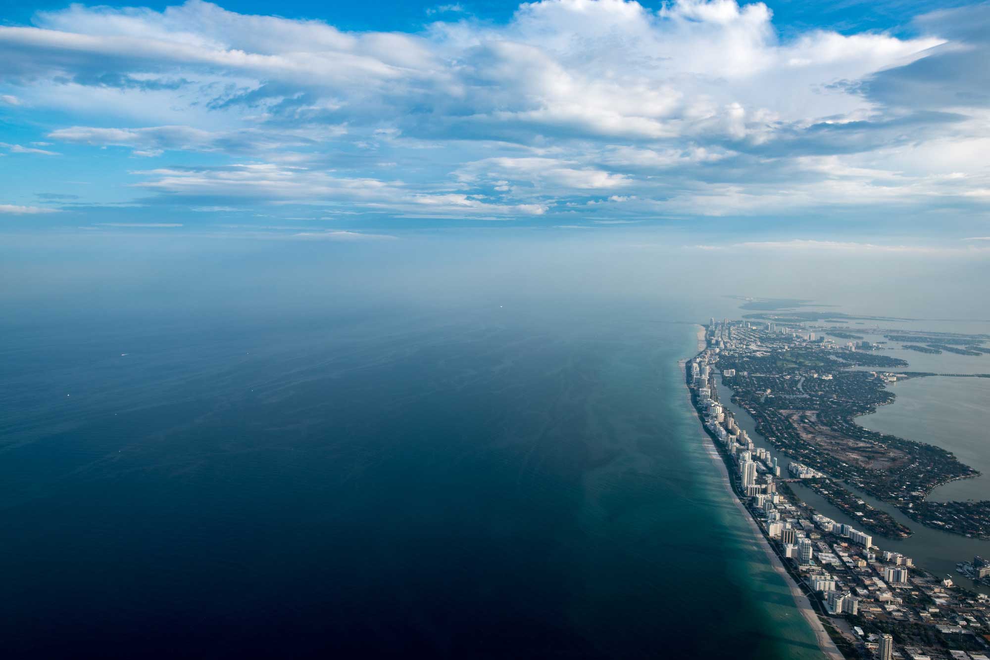 Photograph from the air of Miami Beach, Florida.