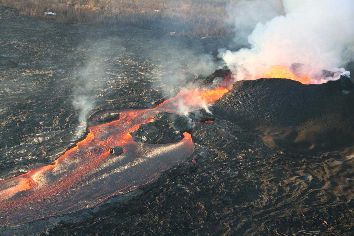 Photograph of a lava fountain at Kilauea, Hawaii.