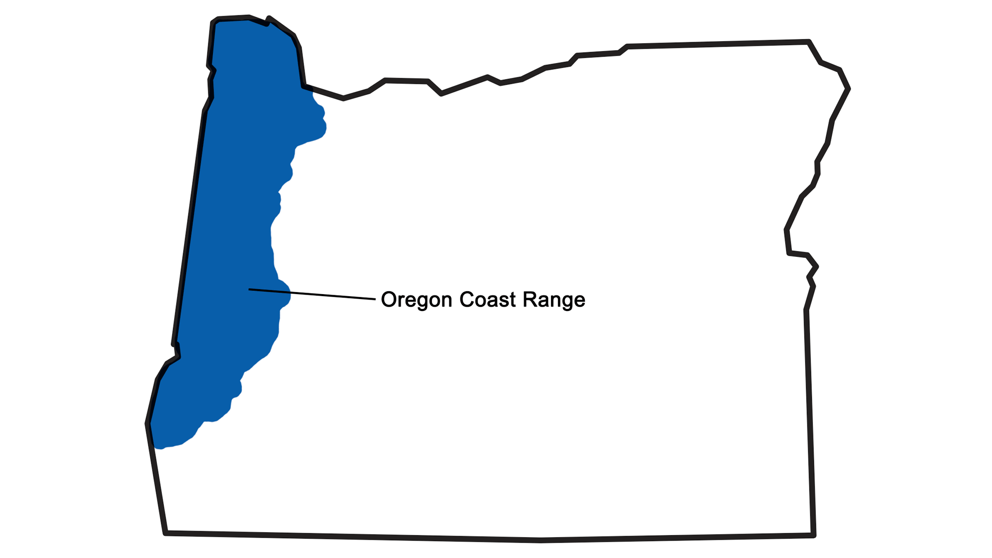Simple map showing the position of the Oregon Coast Range.