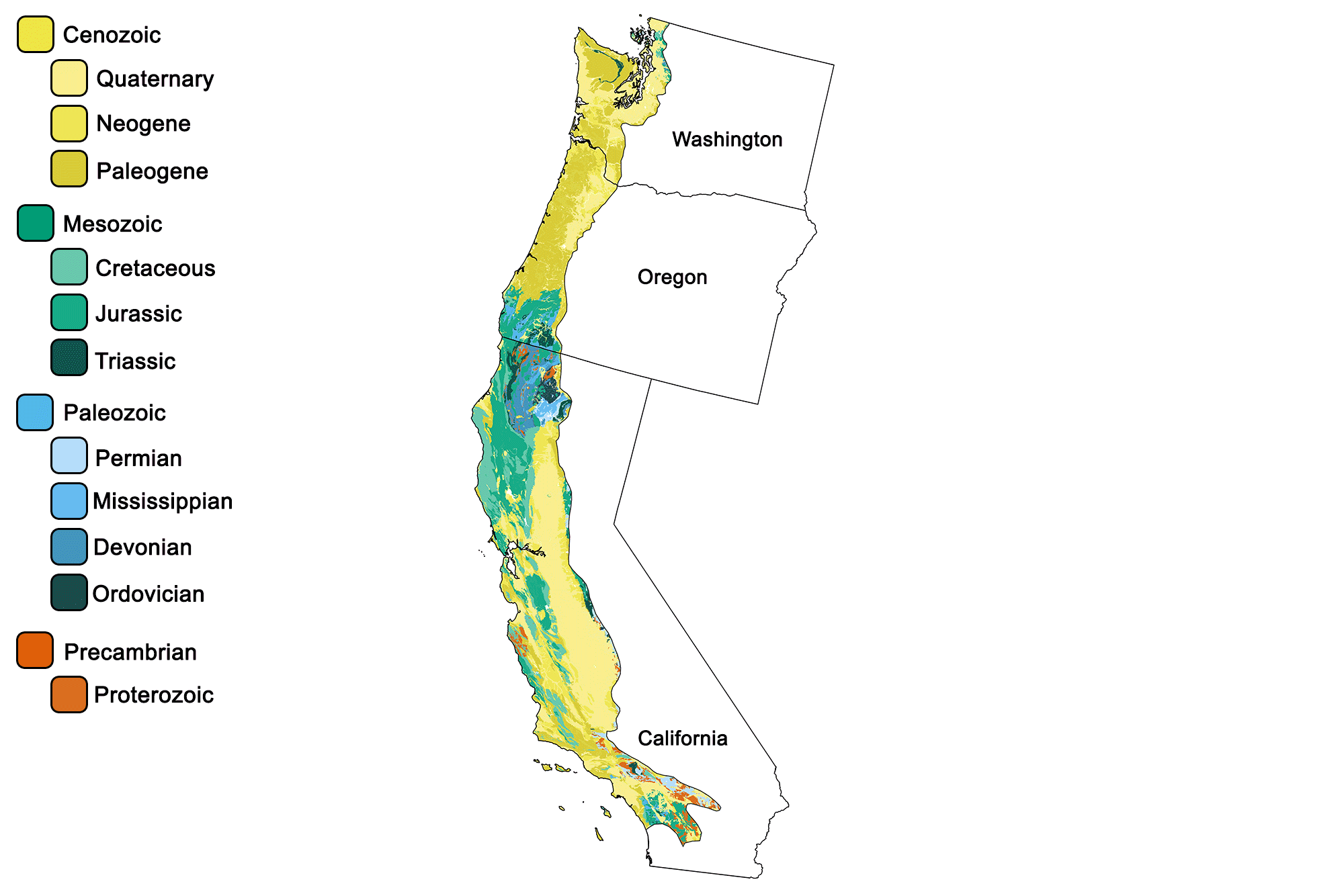 Geologic map of the Pacific Border region of the western United States.