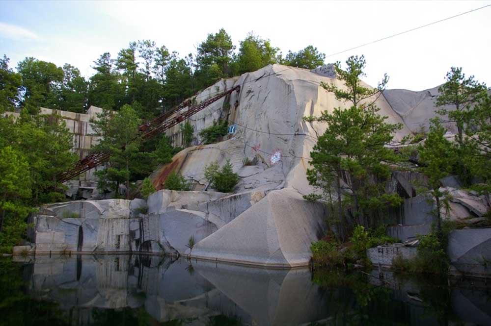 Photograph of an abandoned blue granite quarry in South Carolina.