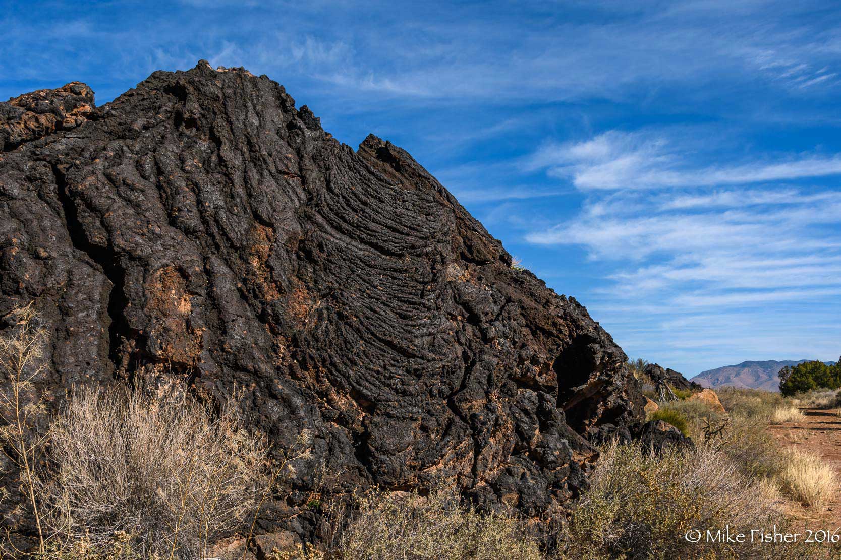 Photograph of basalt rocks at the Valley of Fires in New Mexico.