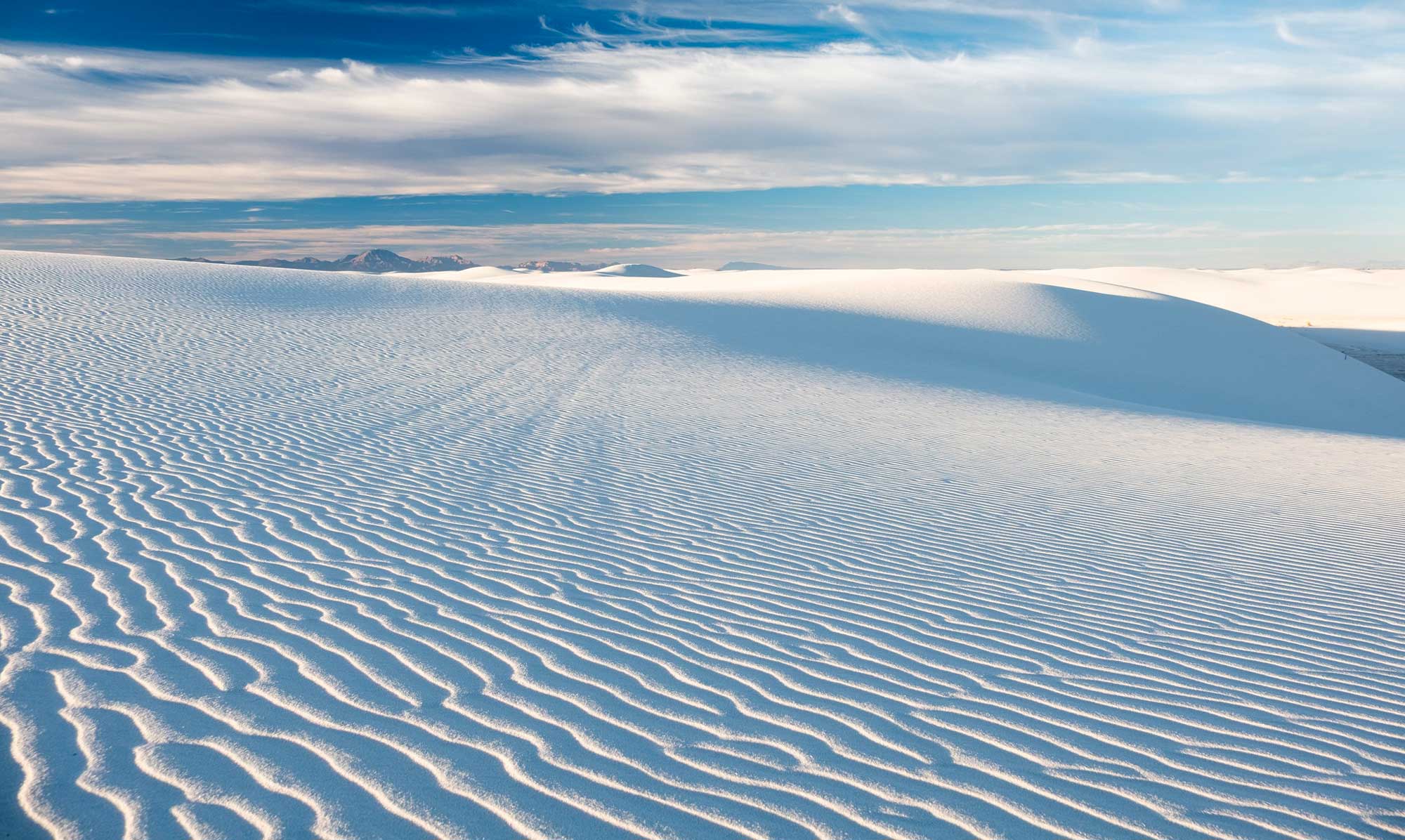 Photograph of sand dunes at White Sands National Monument in New Mexico.