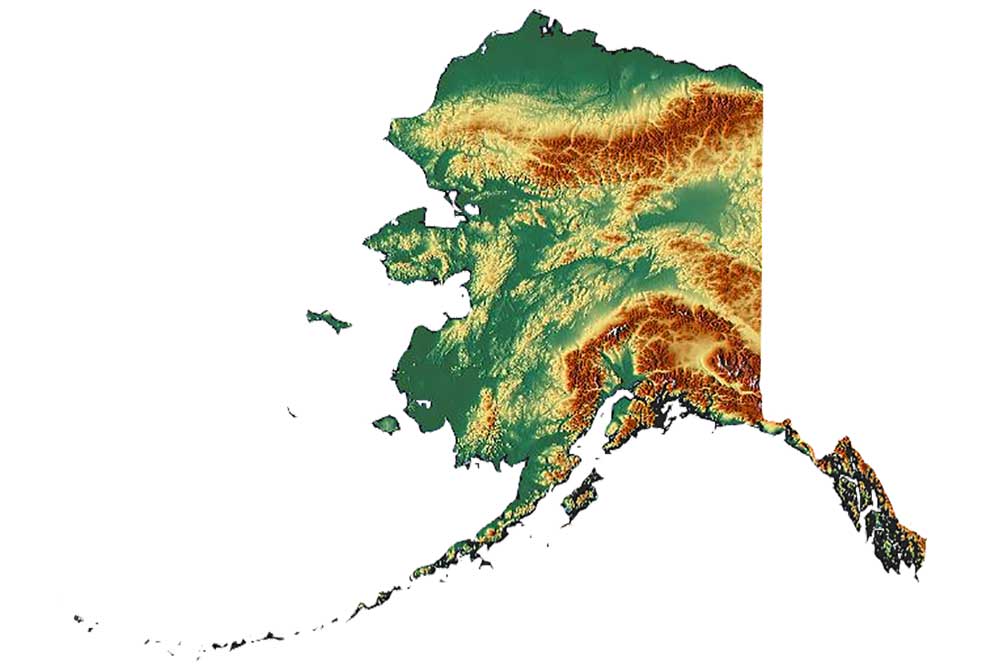 Topographic map of Alaska.