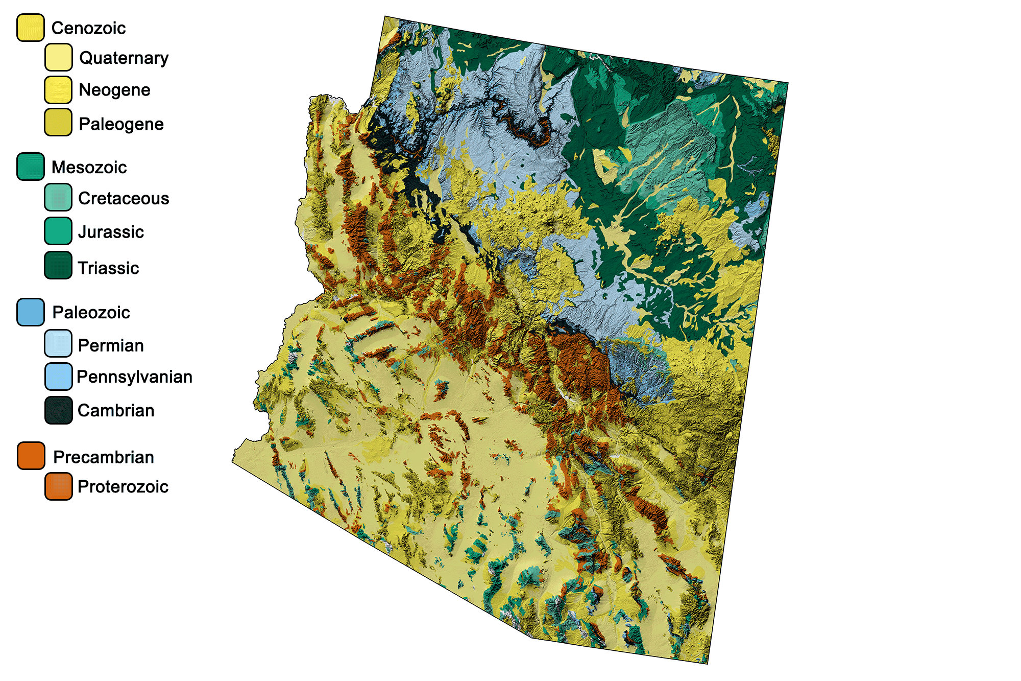 Arizona Earth Science Quick Facts Earth Home   Arizona Geologic Topographic Map 2000px 