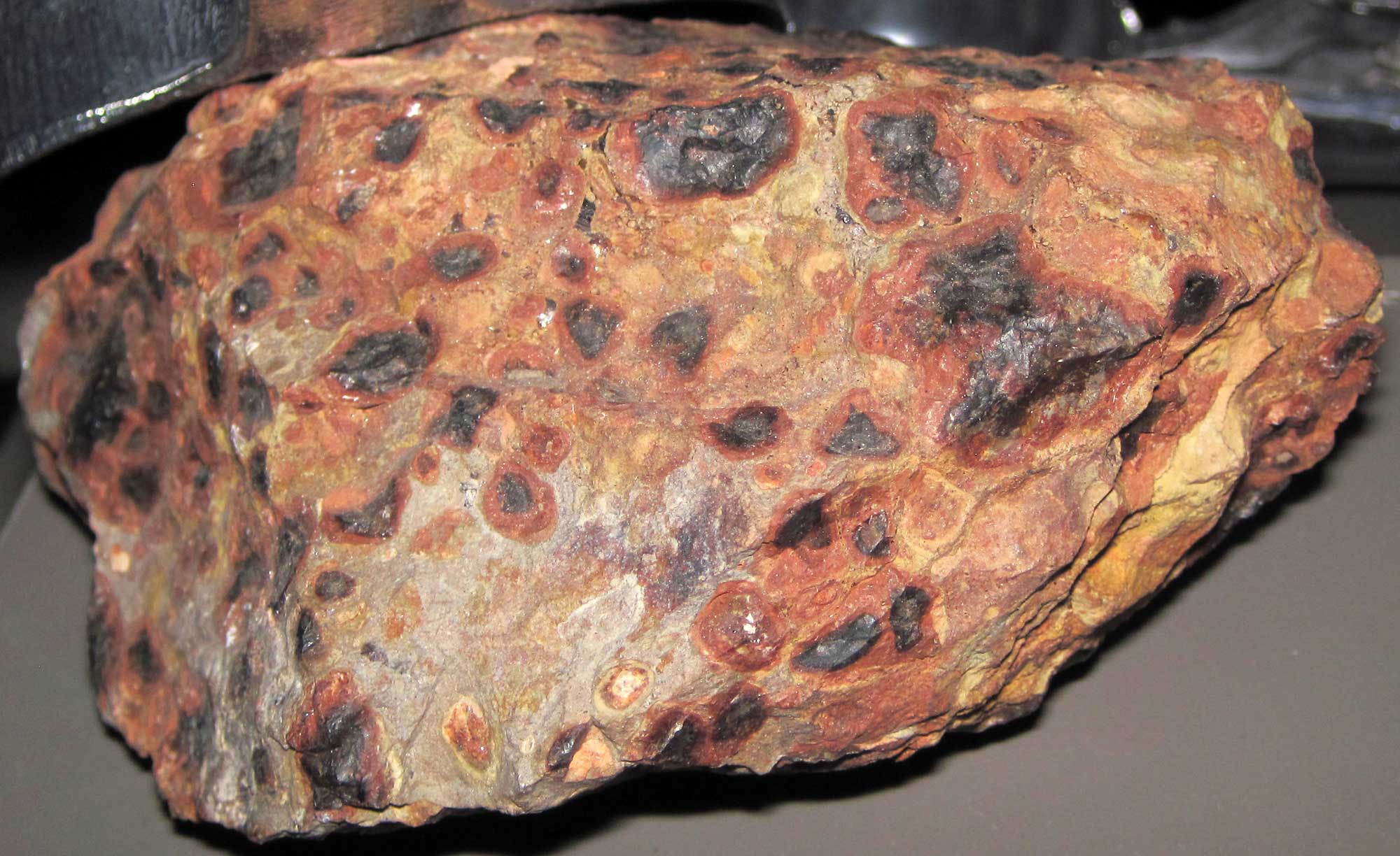 Photograph of a sample of bauxite, likely from Arkansas.