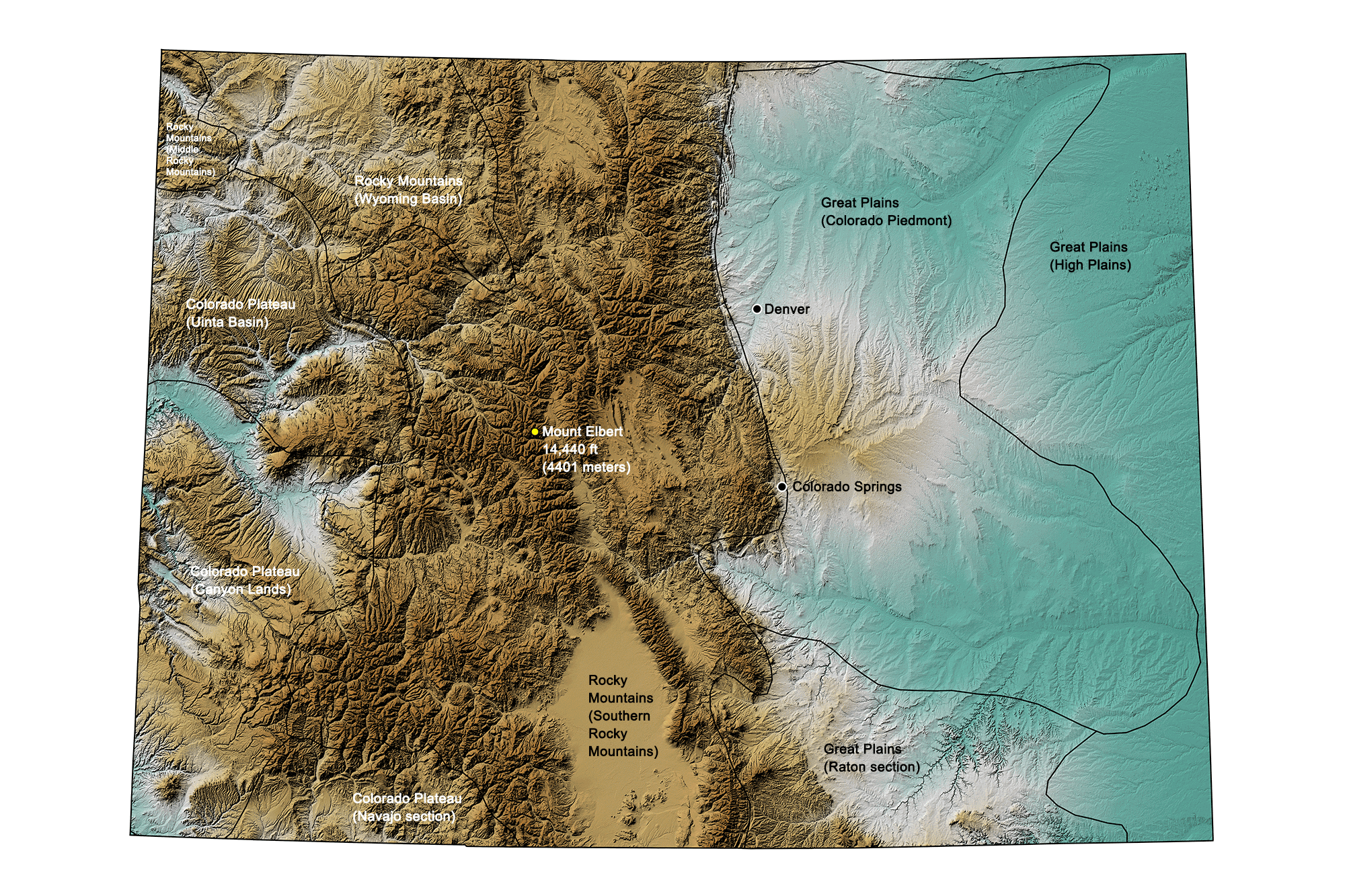 Topographic map of Colorado.