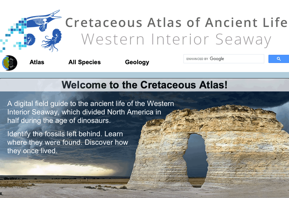 Screenshot of the homepage of the Cretaceous Atlas of Ancient Life website.