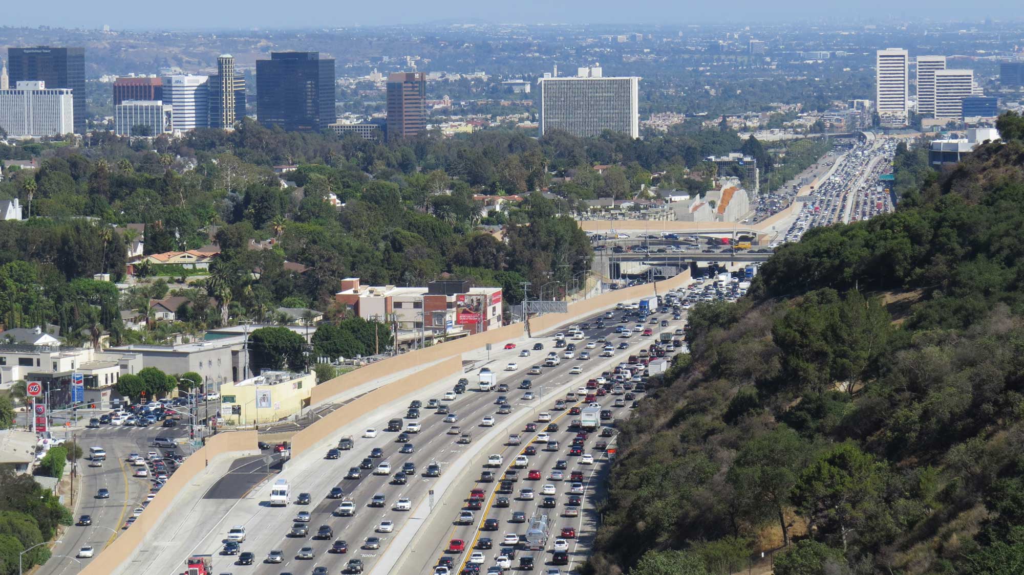 Photograph of Los Angeles showing large multilane roads full of cars.