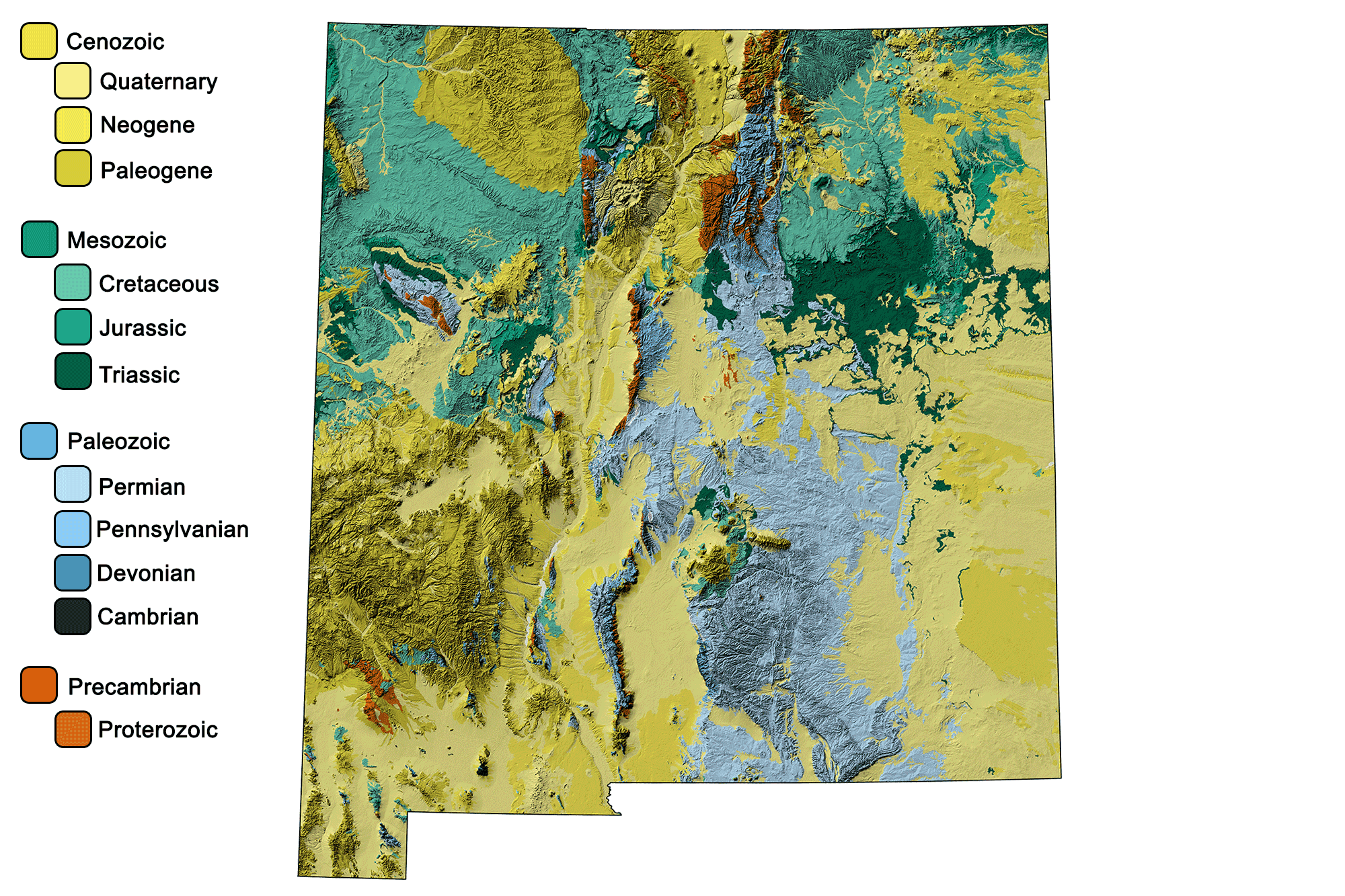 Geologic and topographic map of New Mexico.