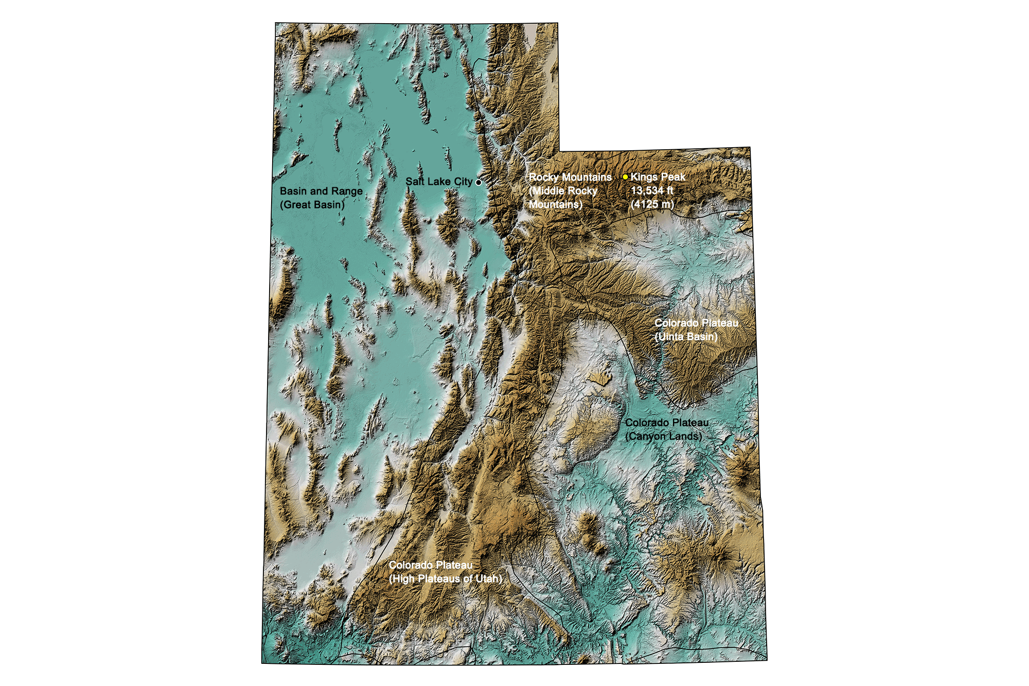 Topographic map of Utah.