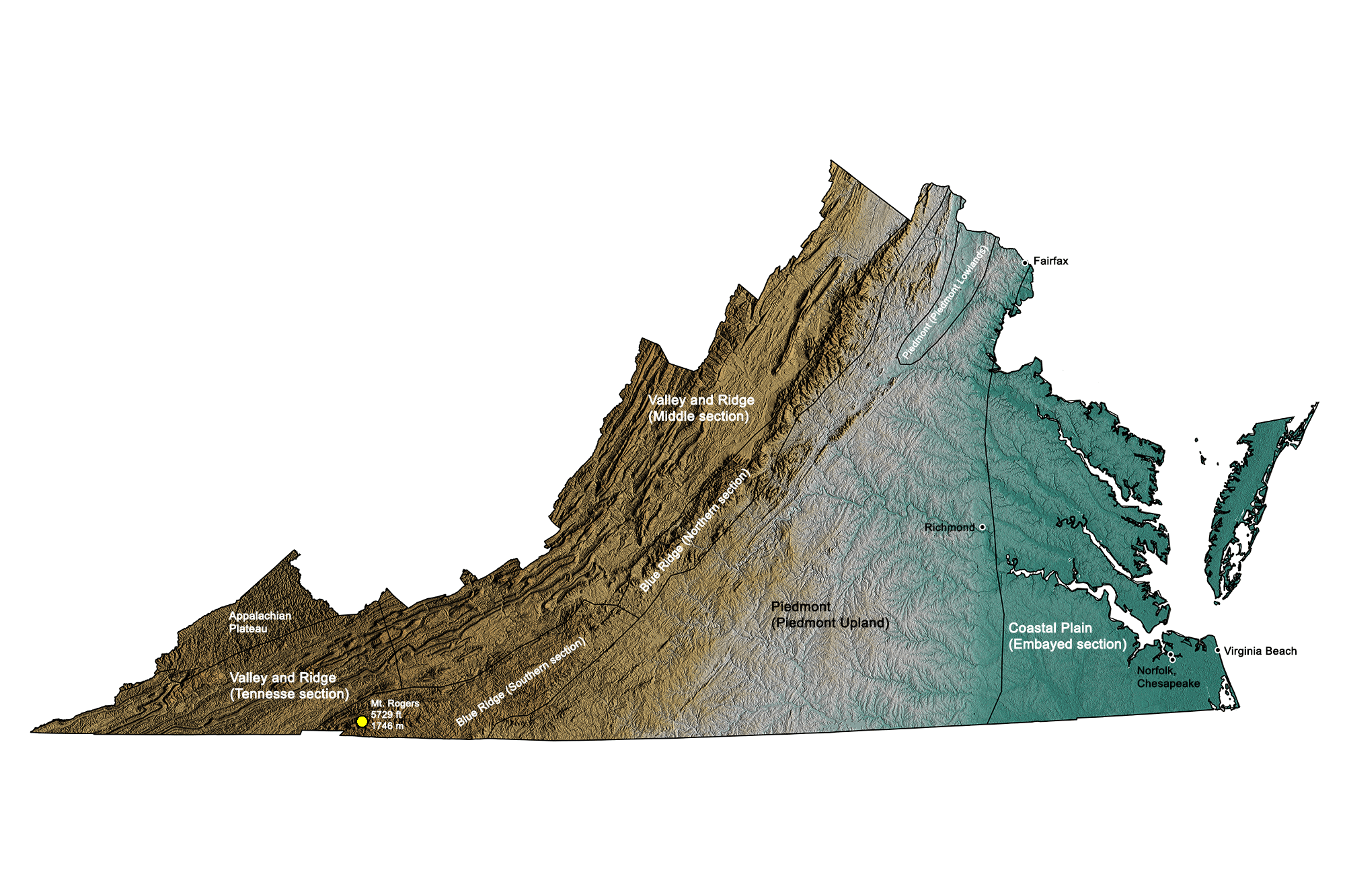 Topographic map of Virginia.