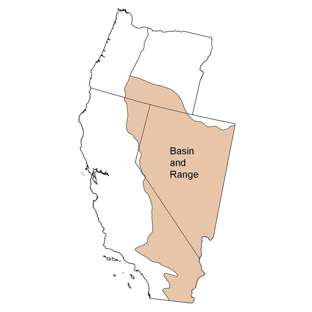 Simple map of the Basin and Range region of the western U.S.