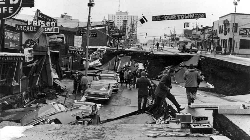 Photograph of Anchorage, Alaska following the destruction caused by the 1964 Alaska Earthquake.