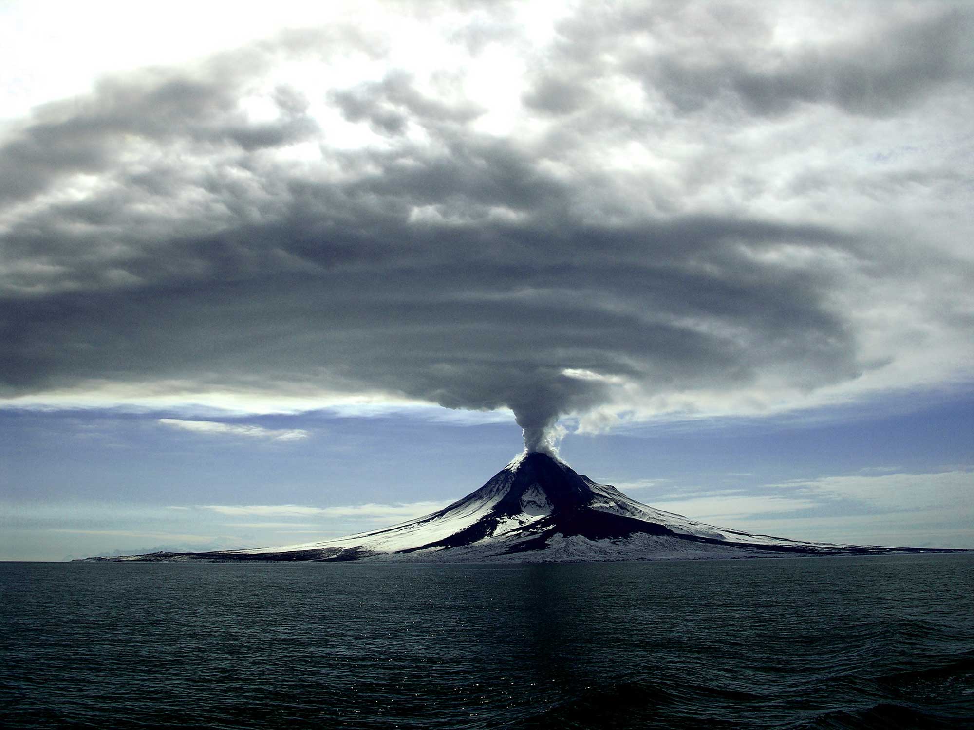 Photograph of Augustine Volcano erupting in Alaska.